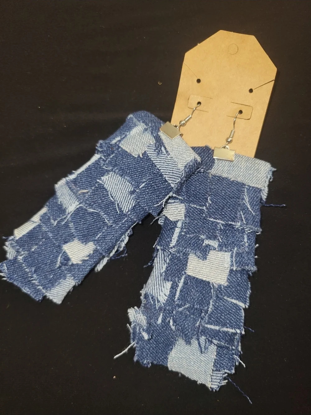 Handmade Patchwork Denim Statement Dangle Earrings